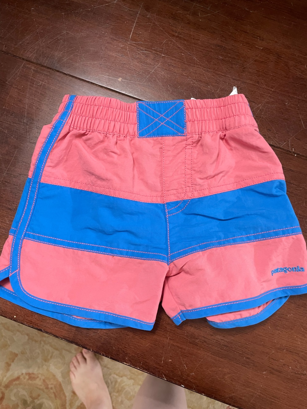Patagonia Coral Pink and Blue Kids Swim Shorts